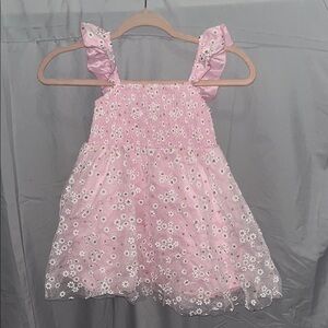 Pink Floral Dress with Ruffle Sleeves